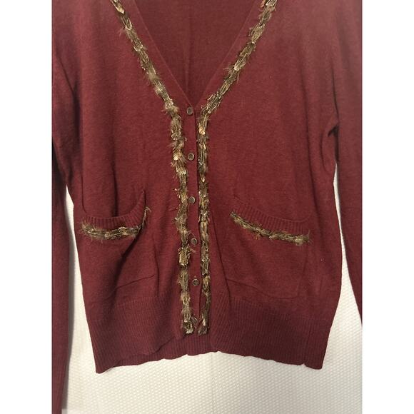 Calvin Klein Womens Cardigan Brown Fringe Trim Button Up Sweater Size Large - Picture 3 of 11